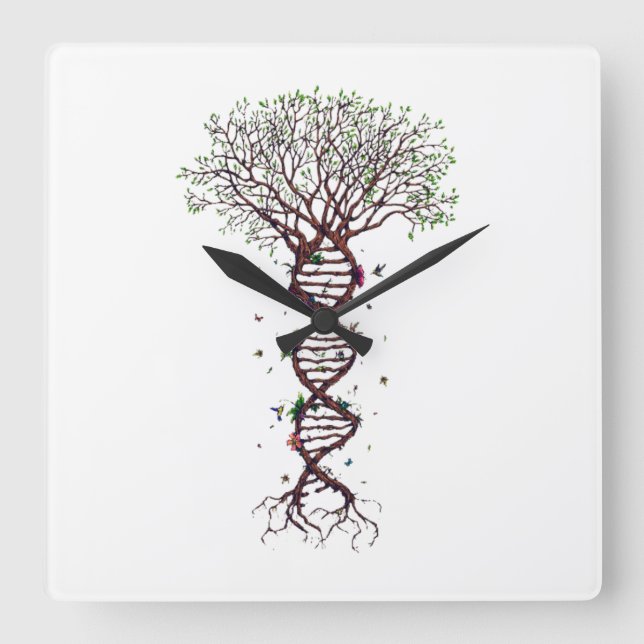 Horloge Carrée Tree of Life DNA Genetics Biology Environment (Recto)