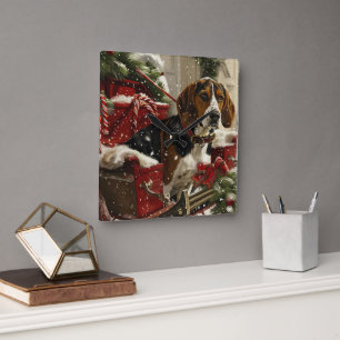 Horloge Carrée Treeing Walker Coonhound Dog Christmas Festive