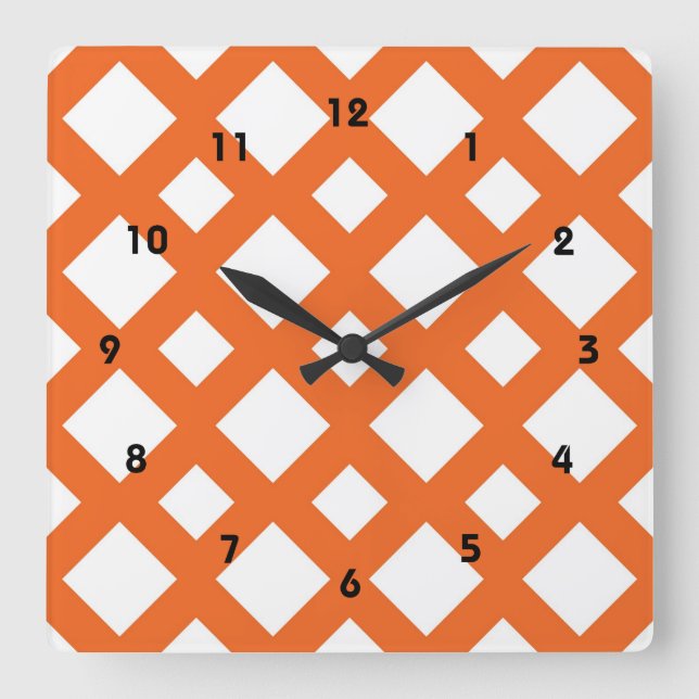 Horloge Carrée treillis orange en blanc (Recto)