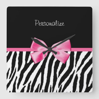 Horloge Carrée Trendy Black And White Zebra Print Rose Ribbon