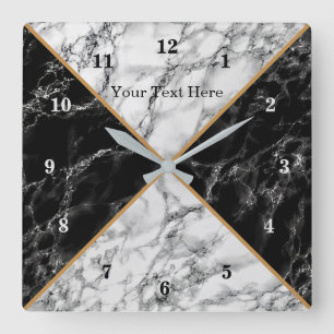 Horloge Carrée Trendy Black & White Check Marble - Add Your Text