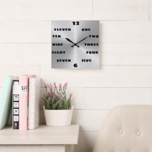 Horloge Carrée Trendy brossé en acier noir mot chiffres visage s