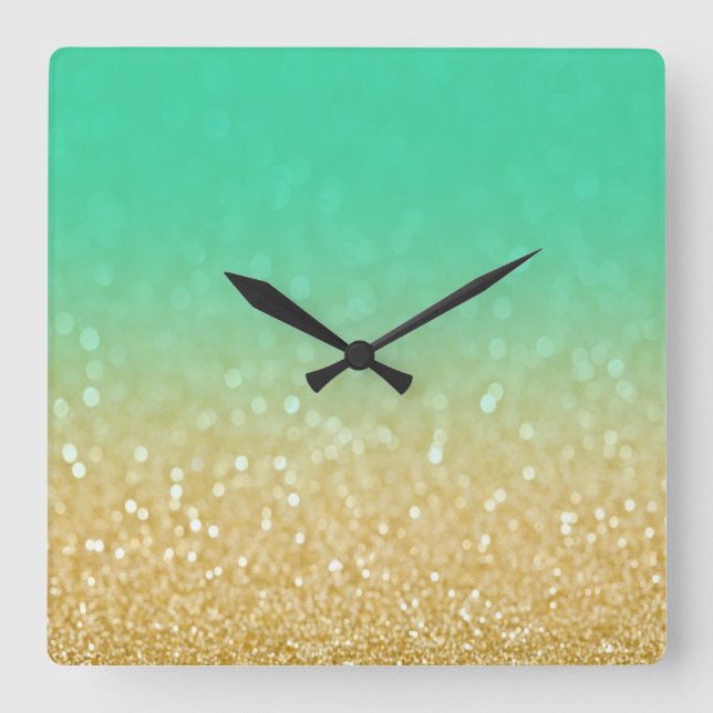 Horloge Carrée Trendy Gold Teal ombre (Recto)