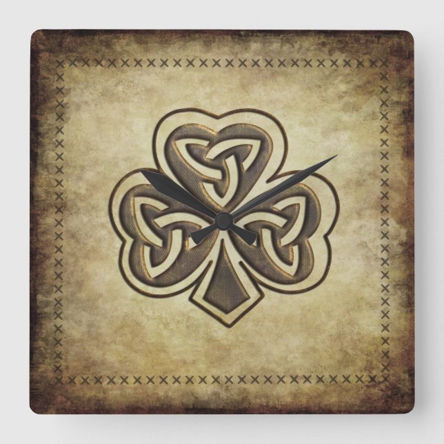 Horloge Carrée Trendy grundge shamrock irlandais chanceux (Recto)