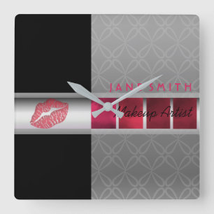 Horloge Carrée Trendy red, pink, black and silver Makeup artist
