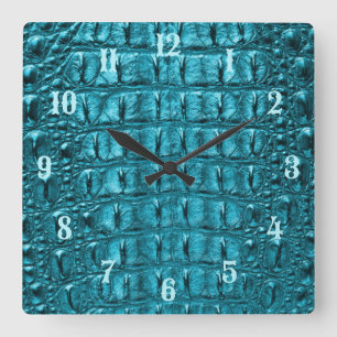 Horloge Carrée trendy teal turquoise aqua blue alligator print