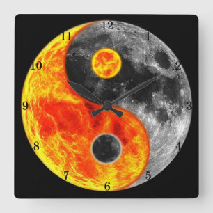 Horloge Carrée Très amusant Yin et Yang, le soleil et la lune