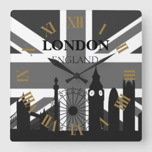 Horloge Carrée Très Cool Black Grey Londres Union Jack