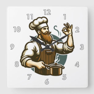 Horloge Carrée Très Cool et coloré Chef parfait