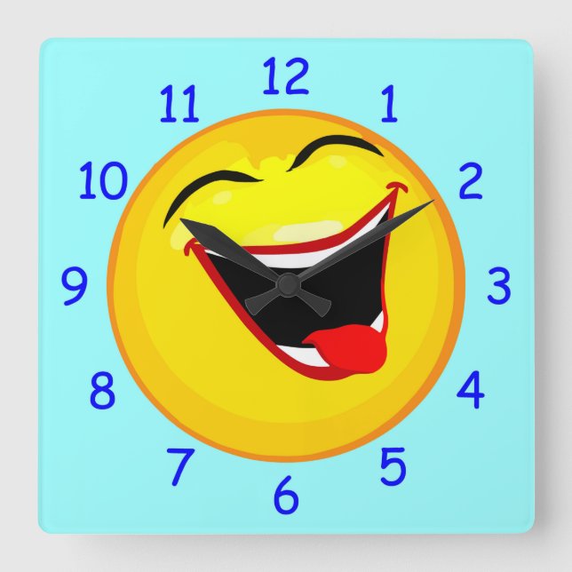 Horloge Carrée Très mignon et très heureux Emoticon / Emoji Blue  (Recto)