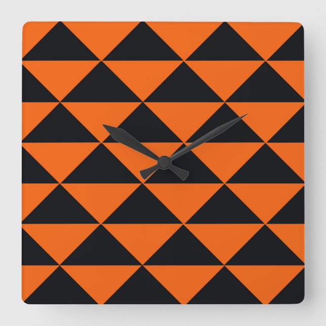Horloge Carrée Triangles oranges et noires (Recto)