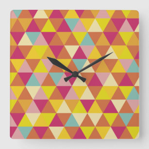 Horloge Carrée Triangles polychromes en forme géométrique