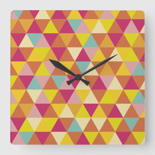 Horloge Carrée Triangles polychromes en forme géométrique (Recto)