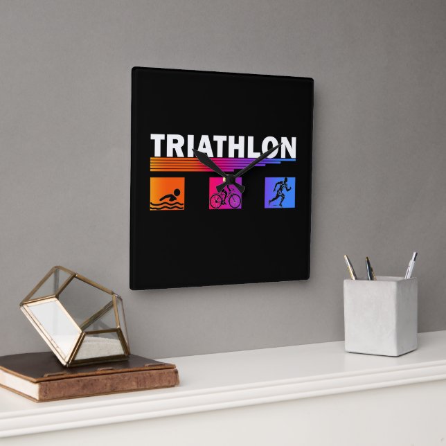 Horloge Carrée Triathlon : Maîtriser la natation, vélo, courir (Bureau)