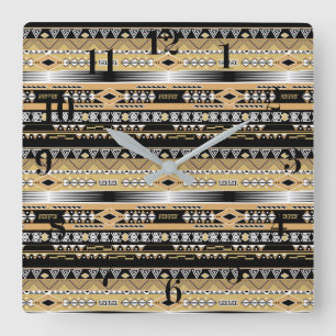 Horloge Carrée Tribal, ethnique, ornement