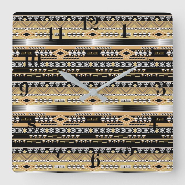 Horloge Carrée Tribal, ethnique, ornement (Recto)