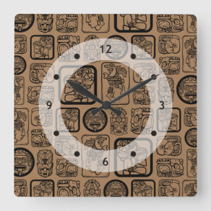 Horloge Carrée Tribal MAYA ancien masque motif 1
