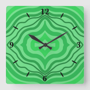 Horloge Carrée Tribal Tropical Wavy Green Lines Art géométrique