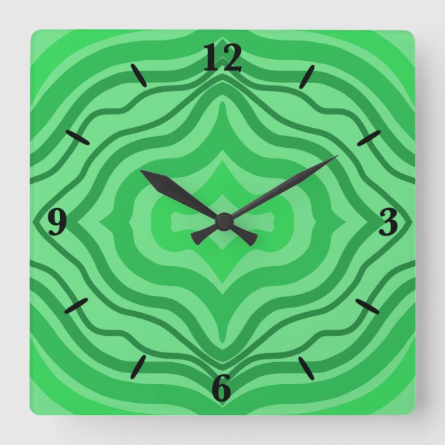Horloge Carrée Tribal Tropical Wavy Green Lines Art géométrique (Recto)