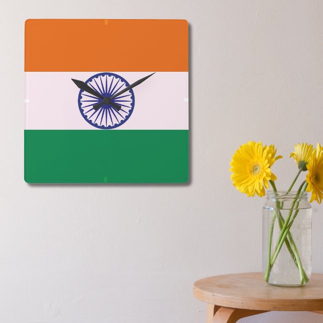 Horloge Carrée Tricolore indien Tiranga (Créateur téléchargé)
