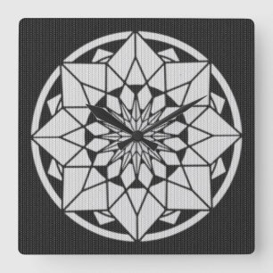 Horloge Carrée Tricot Star Mandala noir et blanc