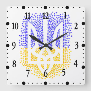 Horloge Carrée trident tryzub d'héraldique ukrainienne dispersant