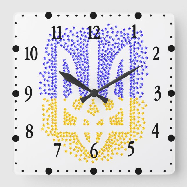 Horloge Carrée trident tryzub d'héraldique ukrainienne dispersant (Recto)