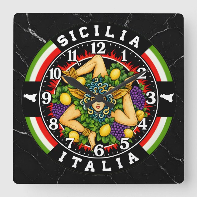 Horloge Carrée Trinacria Sicile Italie  (Recto)
