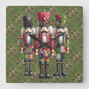 Horloge Carrée Trio de casse-noisettes de Noël en patchwork fanta