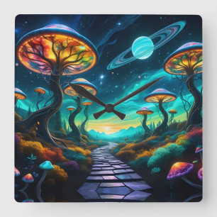 Horloge Carrée Trippy Mushroom Planet II