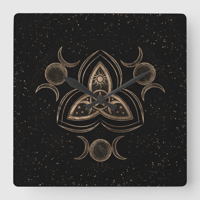 Horloge Carrée Triquetra Triple Moon Ornement avec Pentagramme (Recto)