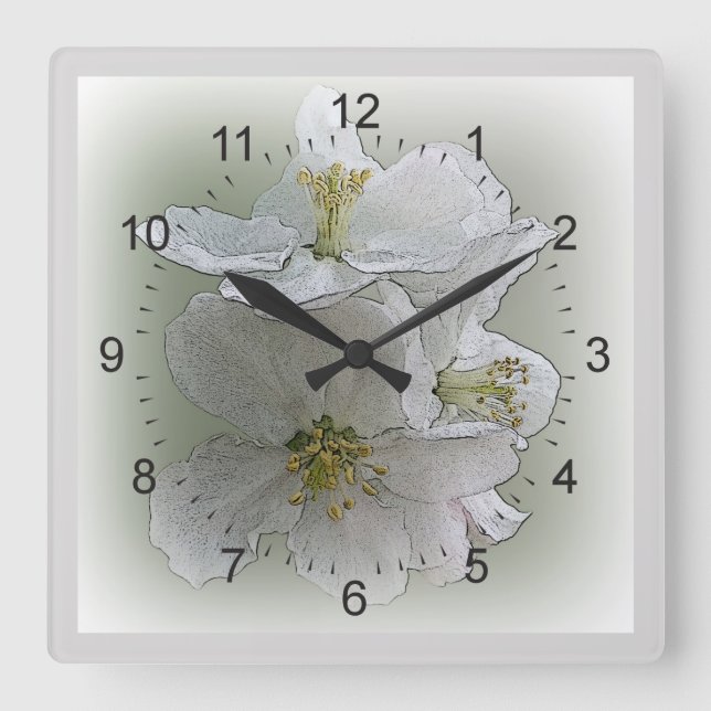 Horloge Carrée trois fleurs blanches (Recto)