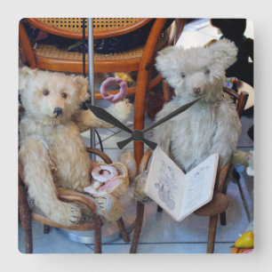 Horloge Carrée Trois Nounours heureux