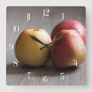 Horloge Carrée Trois pommes mûres