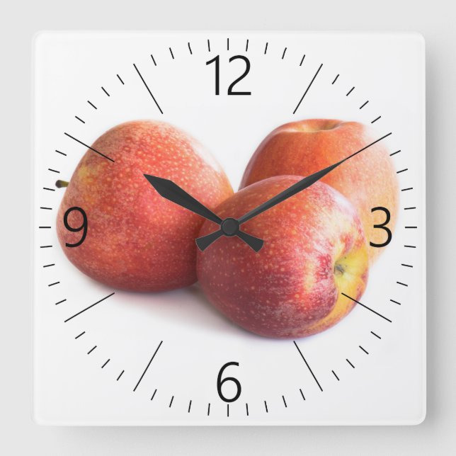 Horloge Carrée Trois pommes rouges (Recto)