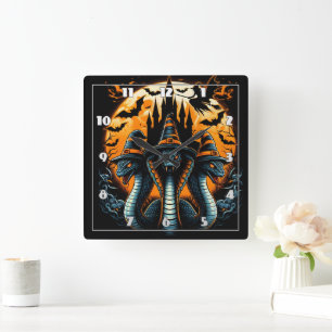 Horloge Carrée Trois serpents de sorcière-casquette sous une plei