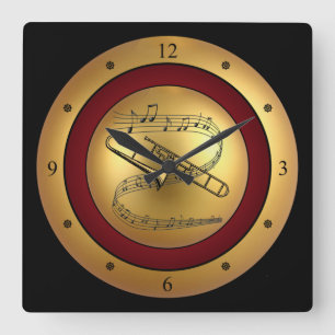 Horloge Carrée Trombone Musical Scroll