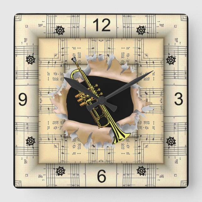 Horloge Carrée Trompette ~ Percer ~ Partition étrange ~ (Recto)