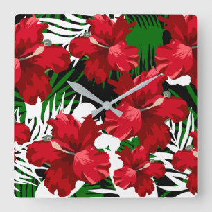 Horloge Carrée Tropcal Floral Pattern Kitchen Wall Clocks