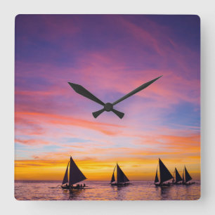 Horloge Carrée Tropical Beaches Sunset Sailboats, Phillipines