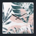 Horloge Carrée Tropical Blush<br><div class="desc">"Tropical Blush II" par June Erica Vess. Il présente une végétation tropicale aux couleurs serrées.</div>