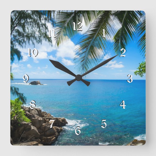 Horloge Carrée Tropical Getaway, photo pittoresque, (Recto)