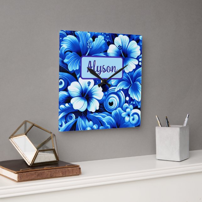 Horloge Carrée Tropical Hawaiian Flowers Hibiscus Personalized (Bureau)
