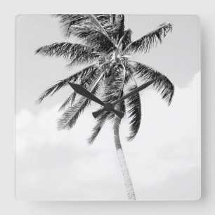 Horloge Carrée Tropical palm tree beach and white photo