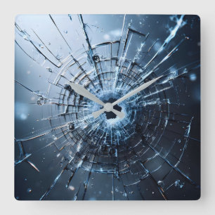 Horloge Carrée trou dans le verre, fissures