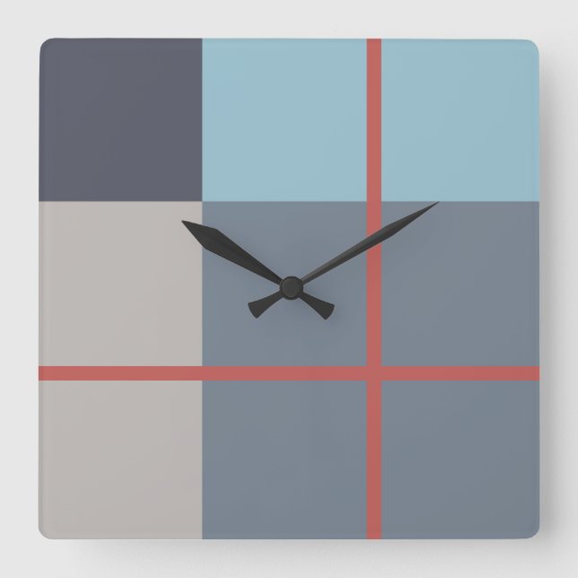 Horloge Carrée Trout Blue Grey Cotton Gris Semence Orange Rouge M (Recto)
