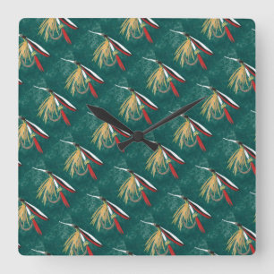 Horloge Carrée "Trout Fin" wet fly, fly fishing fly tying art