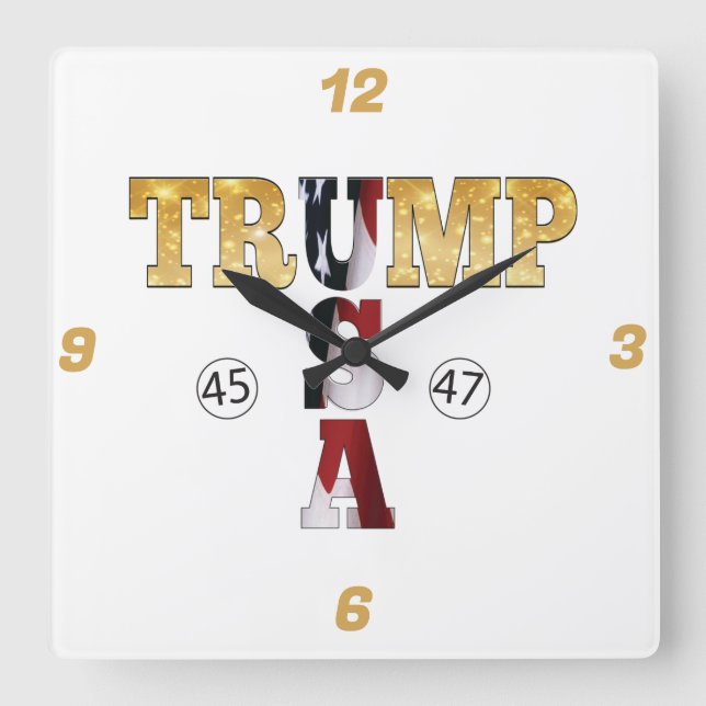 Horloge Carrée Trump Gold ⛳ Presidential USA 45 47 🏆 (Recto)
