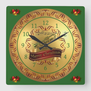 Horloge Carrée Trumpet ~ Musical Scroll ~ “Merry Christmas”