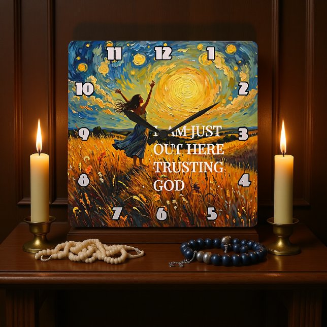 Horloge Carrée Trusting God in a Golden Field Artwork (Créateur téléchargé)